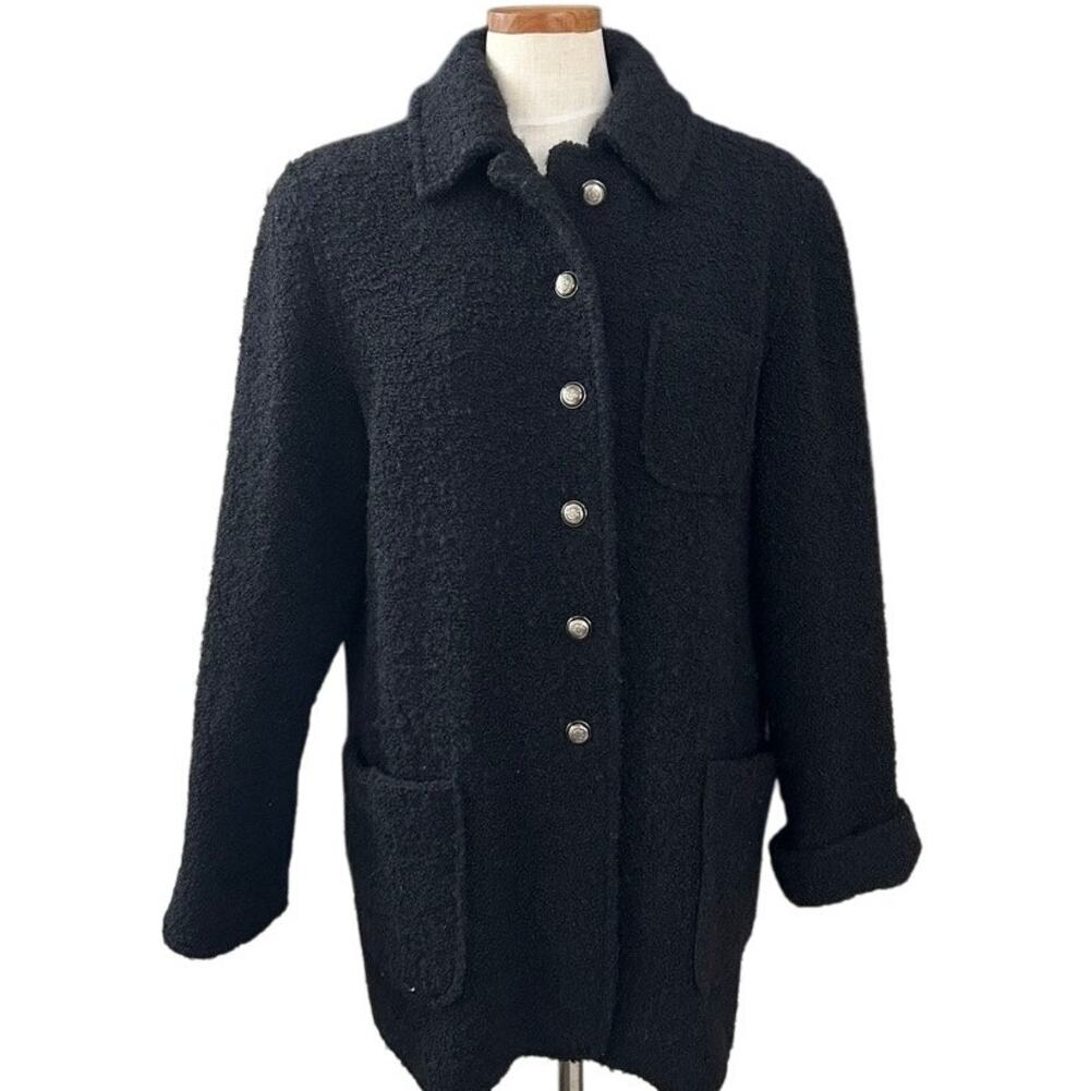 Vintage Bromley Collection Black Wool Bouclé Coat Sz 10 Slovakia Old Money Chic